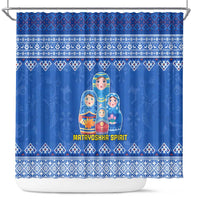 Russia Matryoshka Spirit Shower Curtain with Folk Pattern and Double-Headed Eagle Emblem