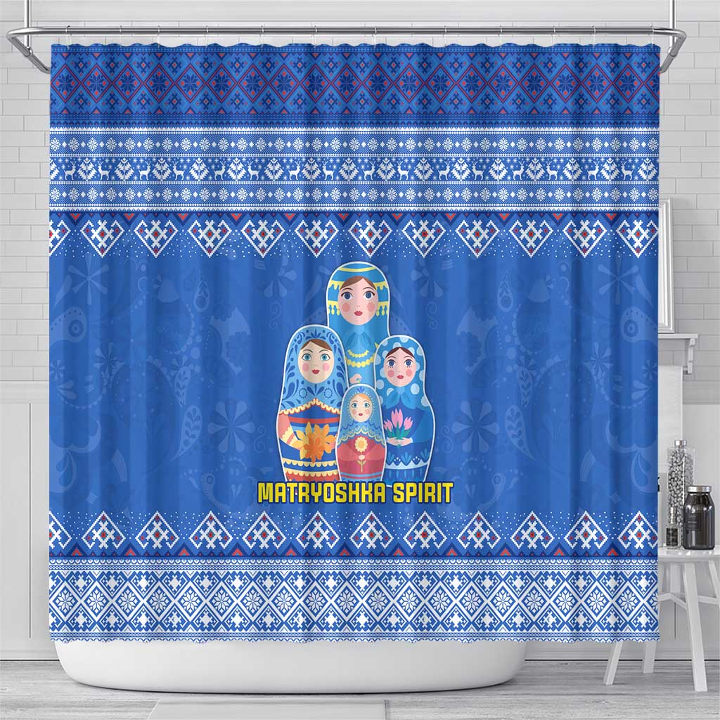 Russia Matryoshka Spirit Shower Curtain with Folk Pattern and Double-Headed Eagle Emblem