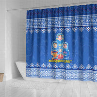 Russia Matryoshka Spirit Shower Curtain with Folk Pattern and Double-Headed Eagle Emblem