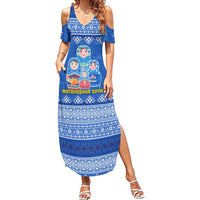 Russia Matryoshka Spirit Summer Maxi Dress with Folk Pattern and Double-Headed Eagle Emblem