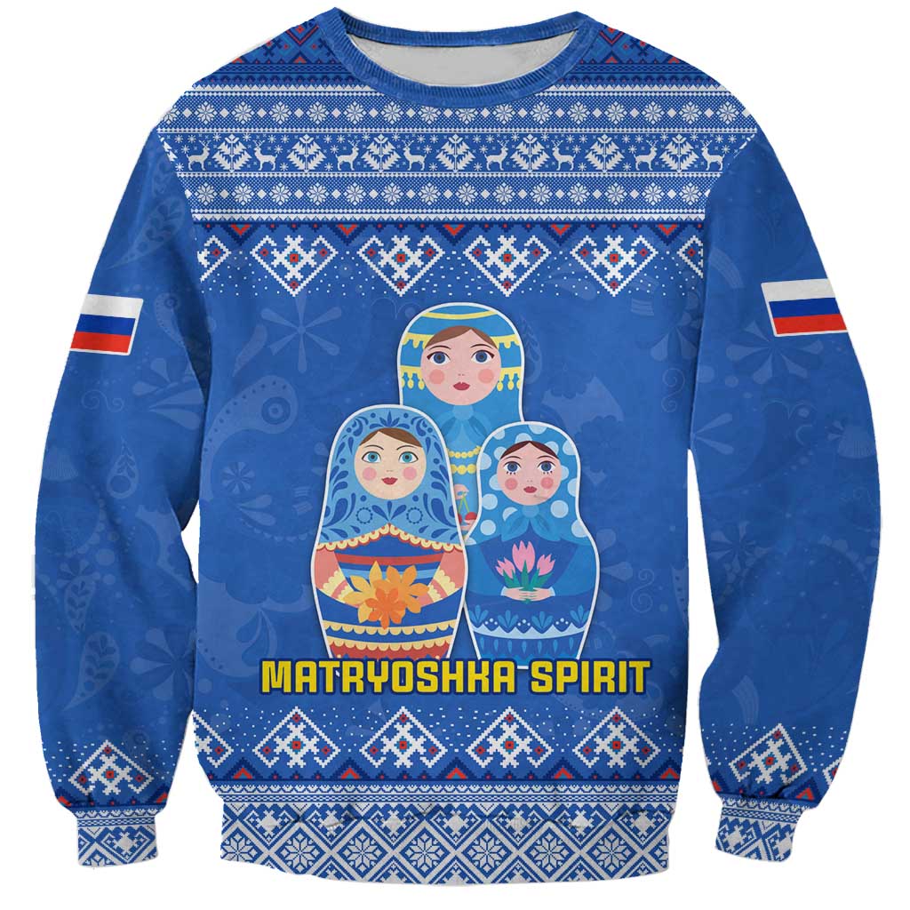 Russia Matryoshka Spirit Sweatshirt with Folk Pattern and Double-Headed Eagle Emblem
