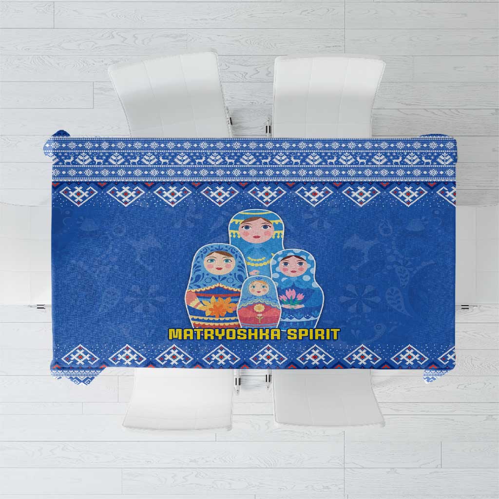 Russia Matryoshka Spirit Tablecloth with Folk Pattern and Double-Headed Eagle Emblem