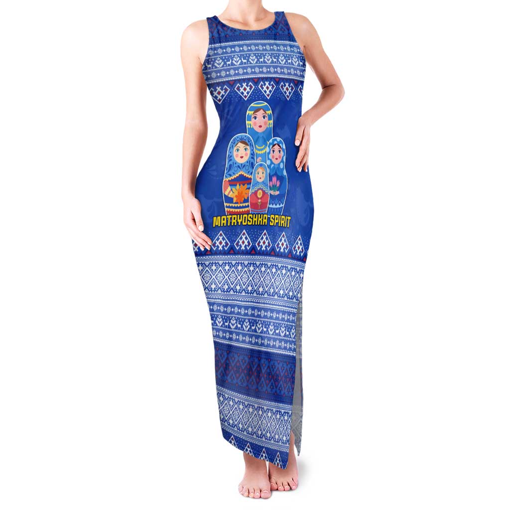 Russia Matryoshka Spirit Tank Maxi Dress with Folk Pattern and Double-Headed Eagle Emblem