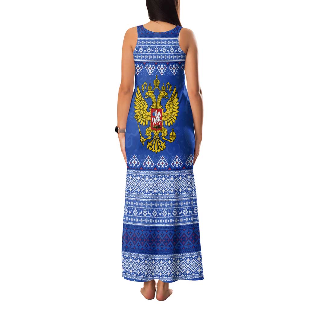 Russia Matryoshka Spirit Tank Maxi Dress with Folk Pattern and Double-Headed Eagle Emblem