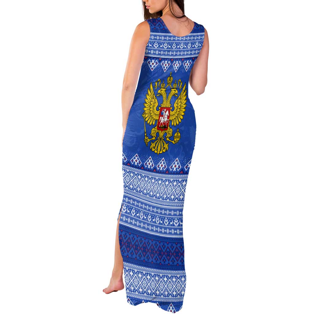Russia Matryoshka Spirit Tank Maxi Dress with Folk Pattern and Double-Headed Eagle Emblem
