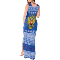 Russia Matryoshka Spirit Tank Maxi Dress with Folk Pattern and Double-Headed Eagle Emblem