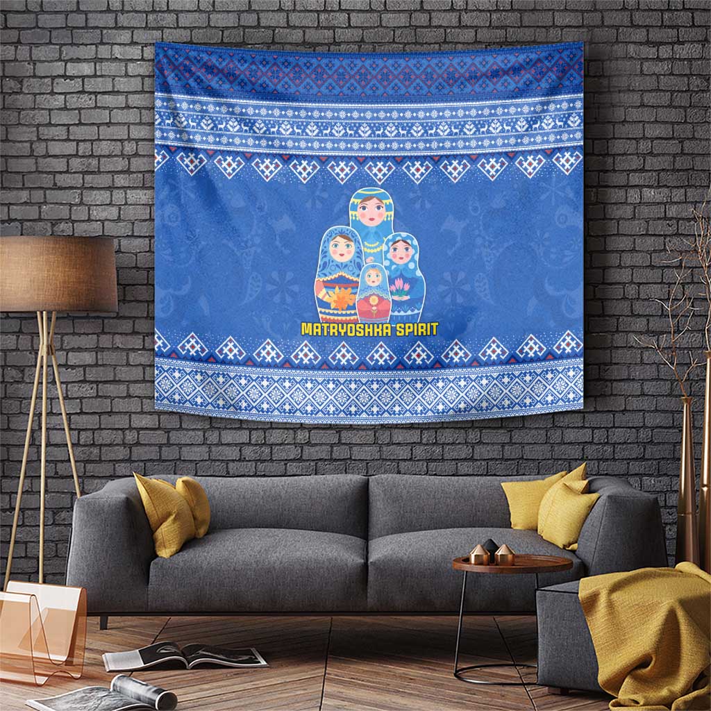 Russia Matryoshka Spirit Tapestry with Folk Pattern and Double-Headed Eagle Emblem