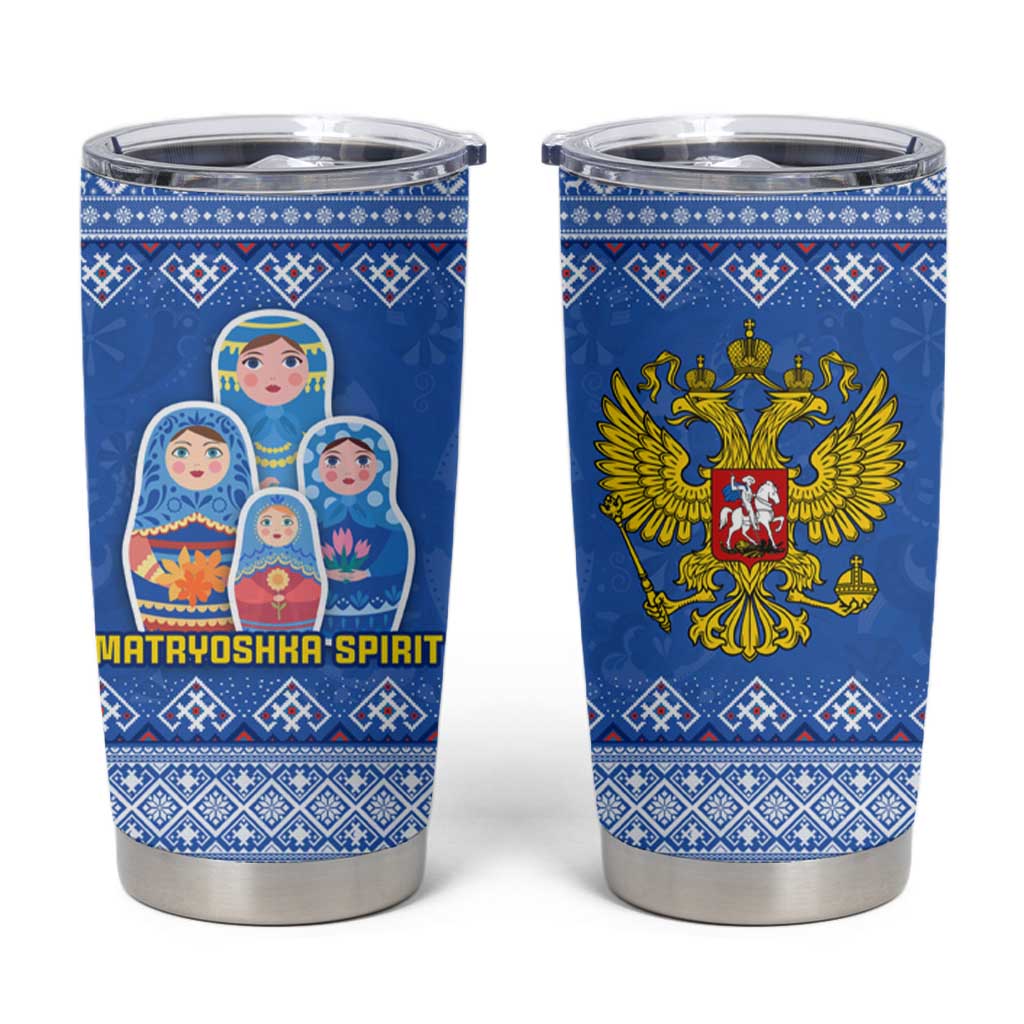 Russia Matryoshka Spirit Tumbler Cup with Folk Pattern and Double-Headed Eagle Emblem