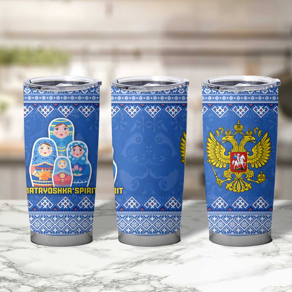 Russia Matryoshka Spirit Tumbler Cup with Folk Pattern and Double-Headed Eagle Emblem