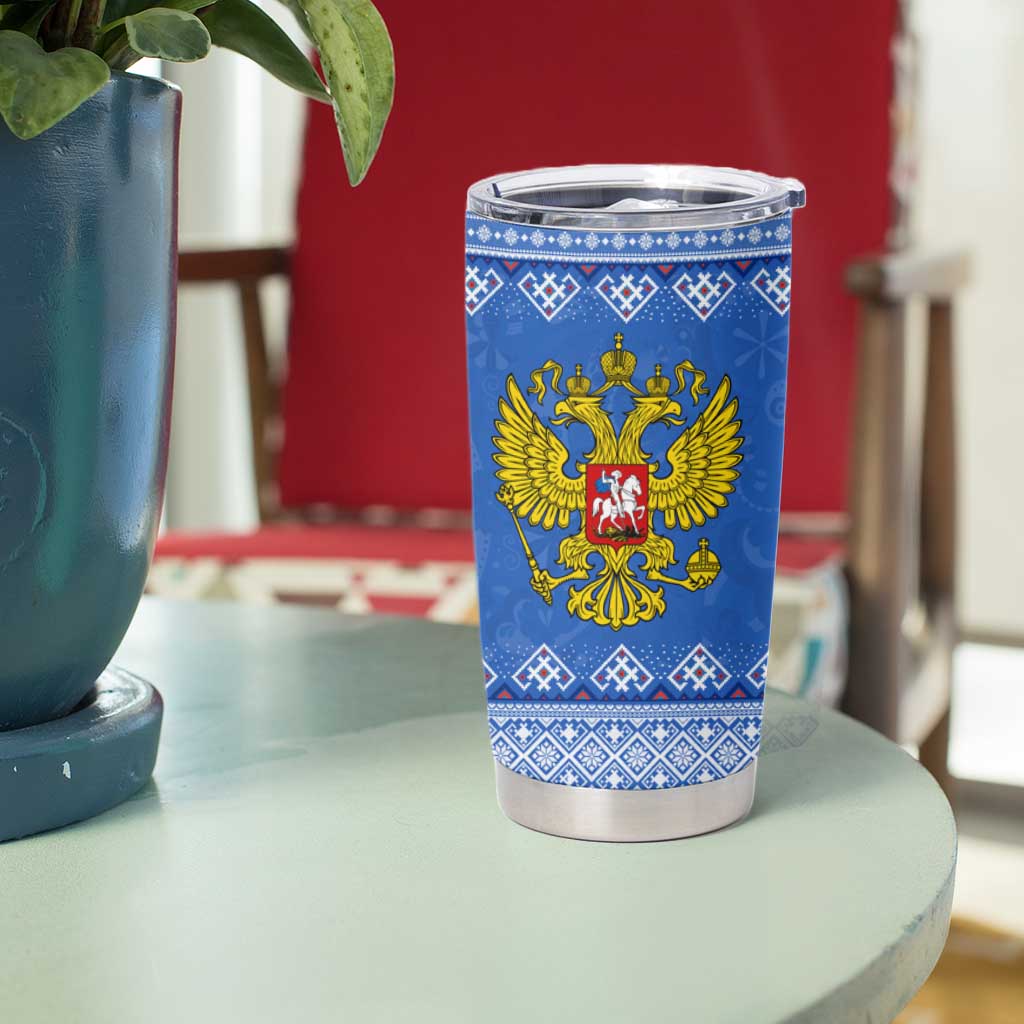 Russia Matryoshka Spirit Tumbler Cup with Folk Pattern and Double-Headed Eagle Emblem