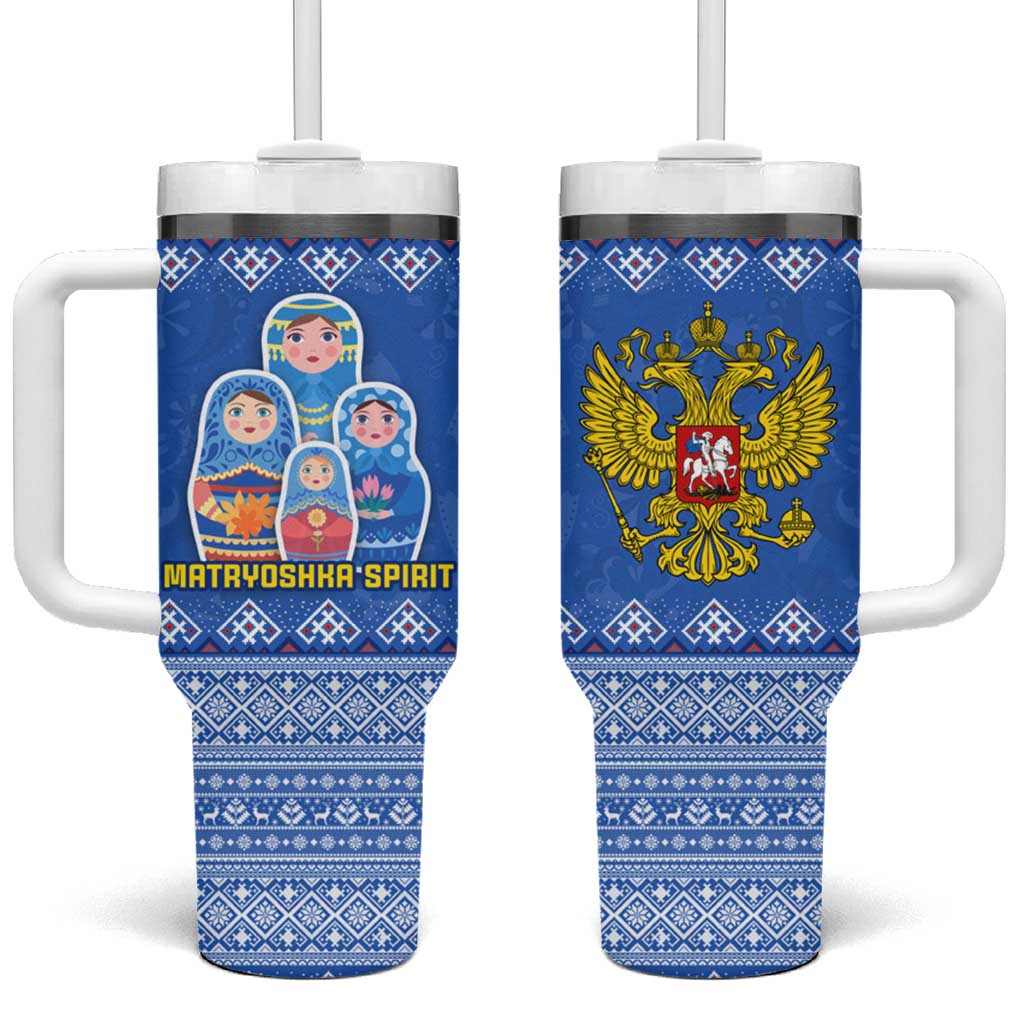 Russia Matryoshka Spirit Tumbler With Handle with Folk Pattern and Double-Headed Eagle Emblem