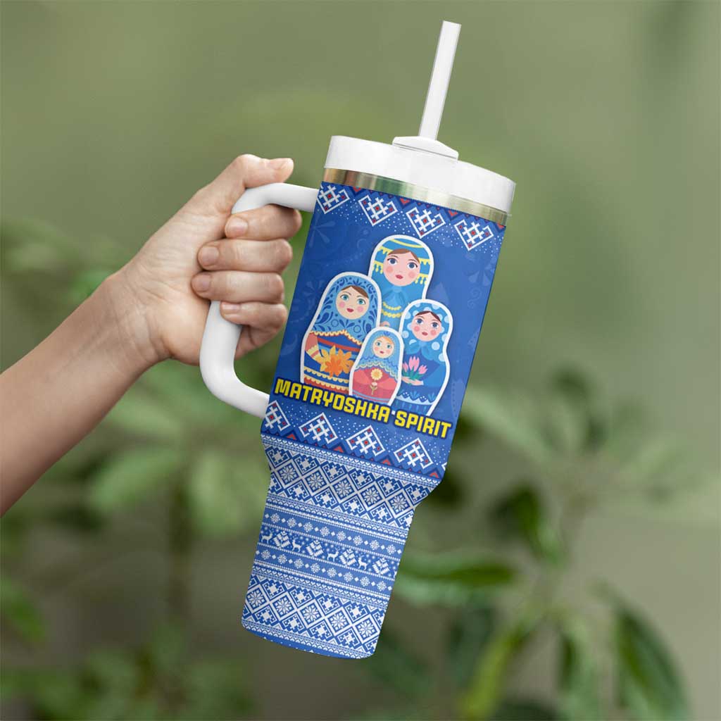 Russia Matryoshka Spirit Tumbler With Handle with Folk Pattern and Double-Headed Eagle Emblem