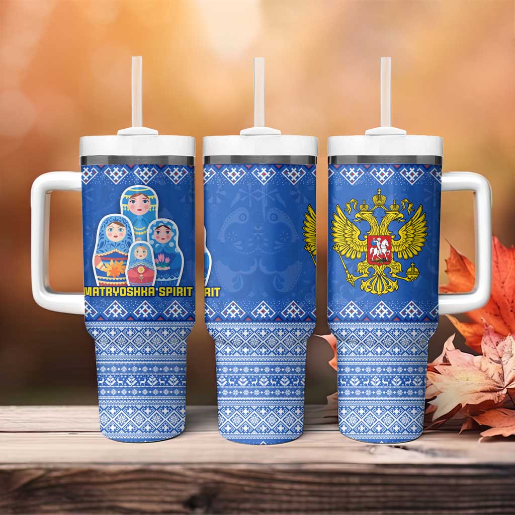 Russia Matryoshka Spirit Tumbler With Handle with Folk Pattern and Double-Headed Eagle Emblem