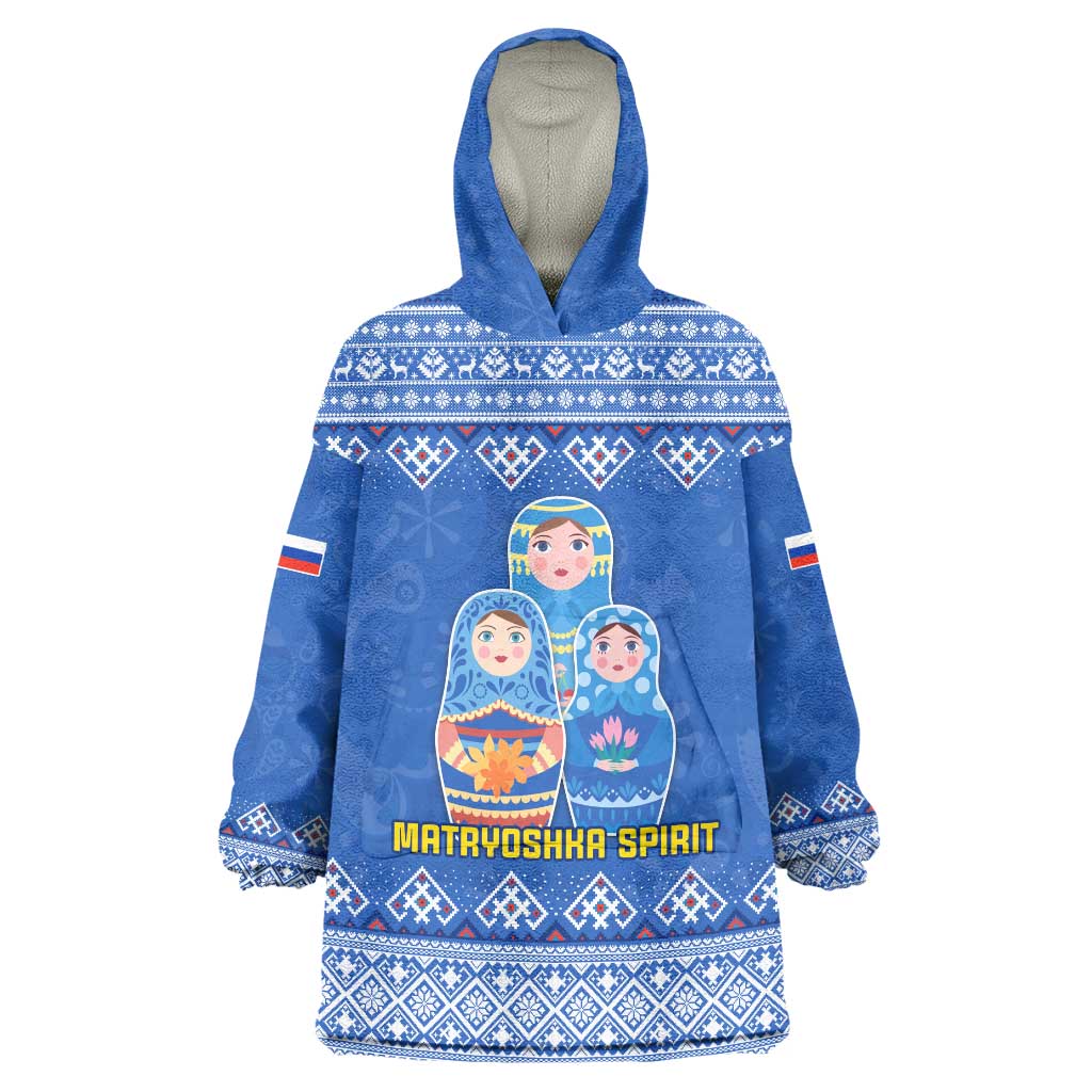 Russia Matryoshka Spirit Wearable Blanket Hoodie with Folk Pattern and Double-Headed Eagle Emblem