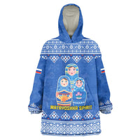 Russia Matryoshka Spirit Wearable Blanket Hoodie with Folk Pattern and Double-Headed Eagle Emblem