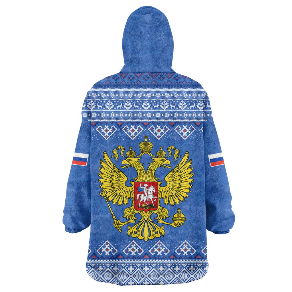Russia Matryoshka Spirit Wearable Blanket Hoodie with Folk Pattern and Double-Headed Eagle Emblem
