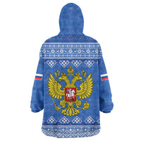 Russia Matryoshka Spirit Wearable Blanket Hoodie with Folk Pattern and Double-Headed Eagle Emblem