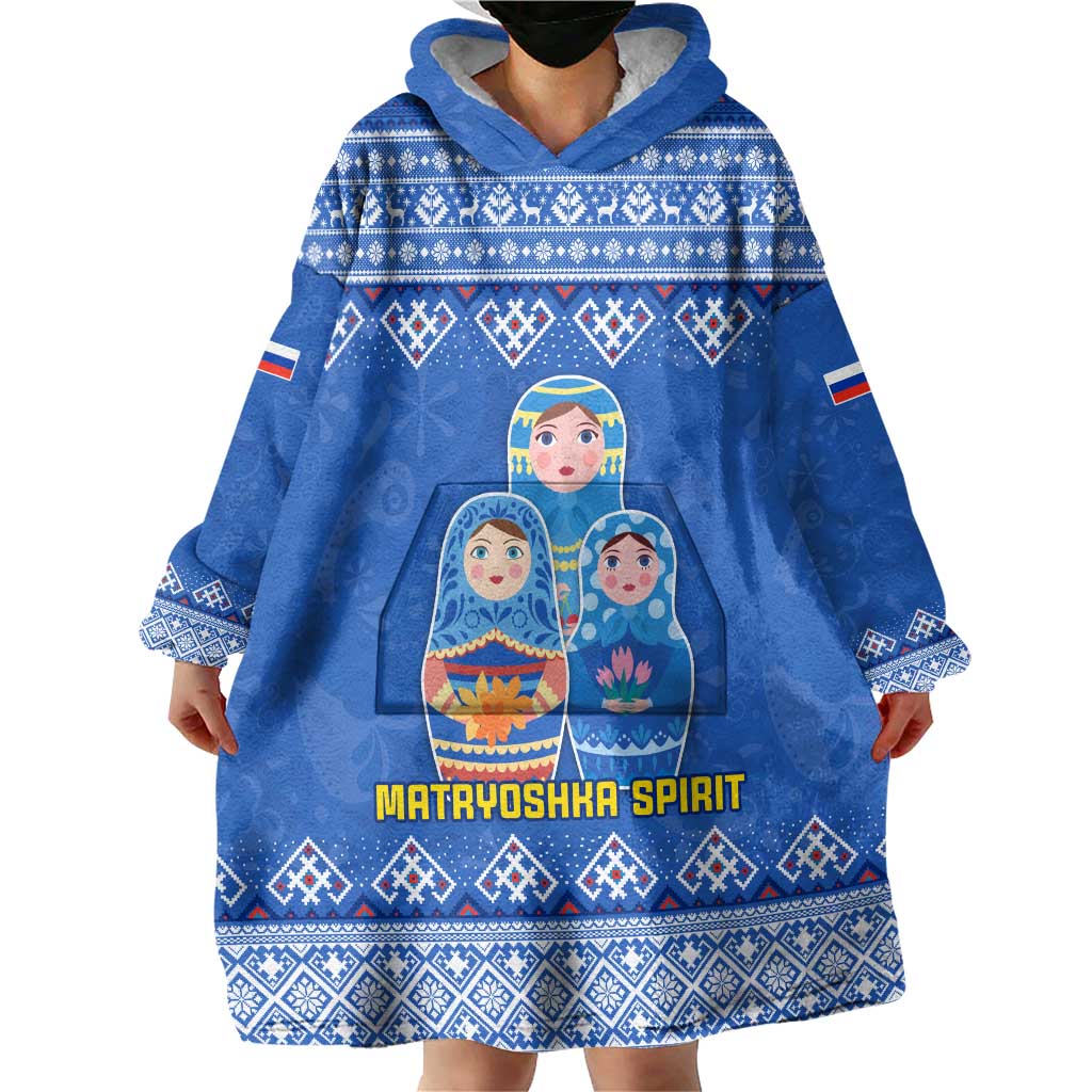 Russia Matryoshka Spirit Wearable Blanket Hoodie with Folk Pattern and Double-Headed Eagle Emblem
