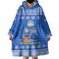 Russia Matryoshka Spirit Wearable Blanket Hoodie with Folk Pattern and Double-Headed Eagle Emblem