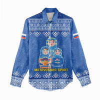 Russia Matryoshka Spirit Women Casual Shirt with Folk Pattern and Double-Headed Eagle Emblem