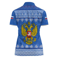 Russia Matryoshka Spirit Women Polo Shirt with Folk Pattern and Double-Headed Eagle Emblem