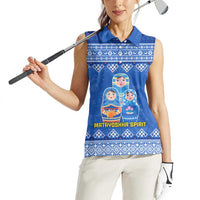 Russia Matryoshka Spirit Women Sleeveless Polo Shirt with Folk Pattern and Double-Headed Eagle Emblem