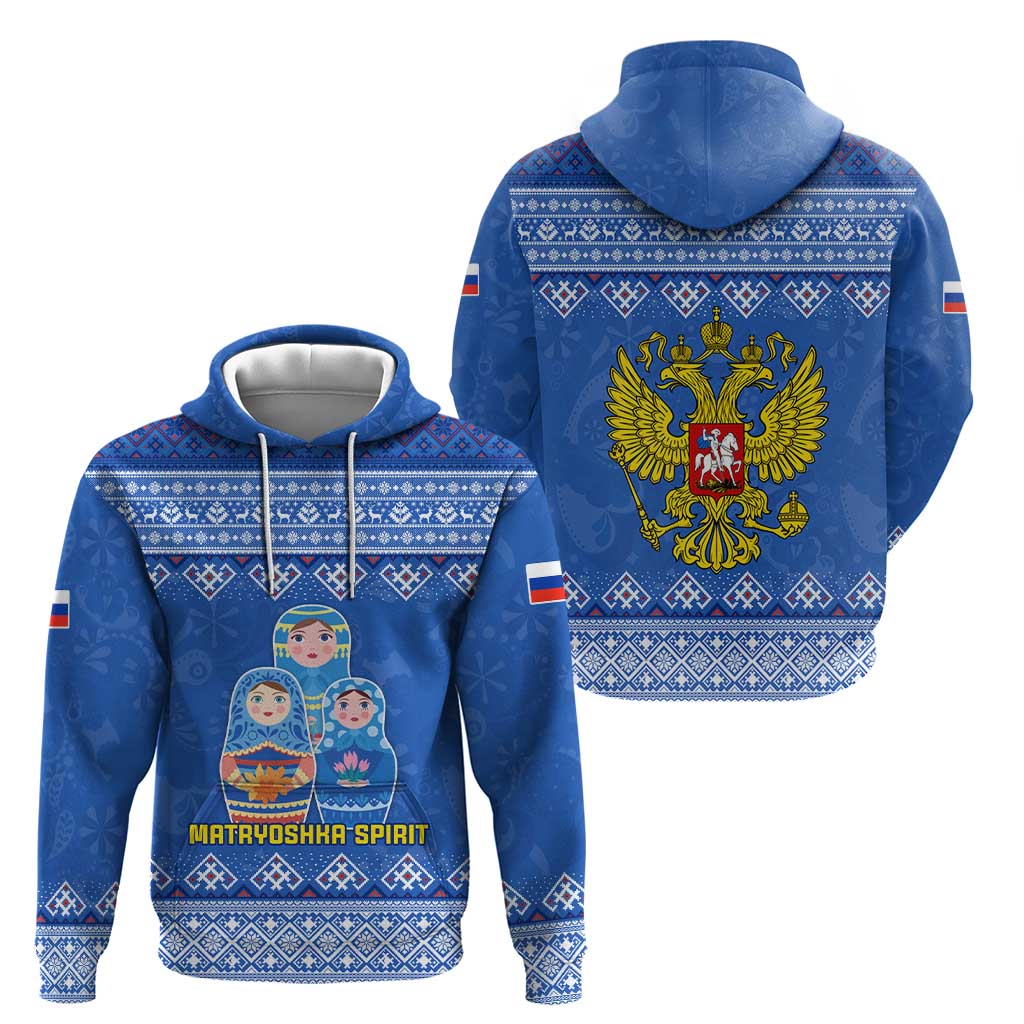 Russia Matryoshka Spirit Zip Hoodie with Folk Pattern and Double-Headed Eagle Emblem