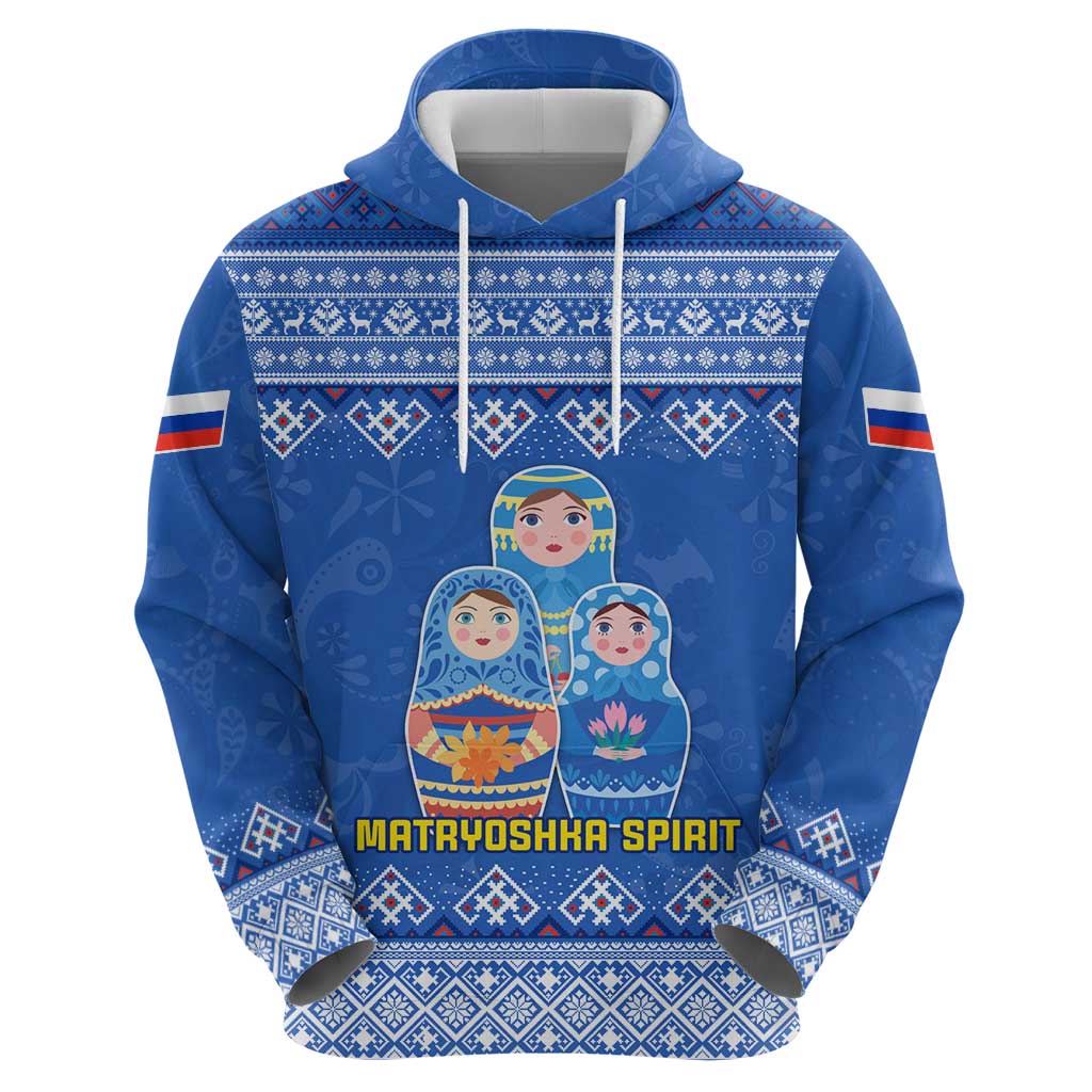 Russia Matryoshka Spirit Zip Hoodie with Folk Pattern and Double-Headed Eagle Emblem