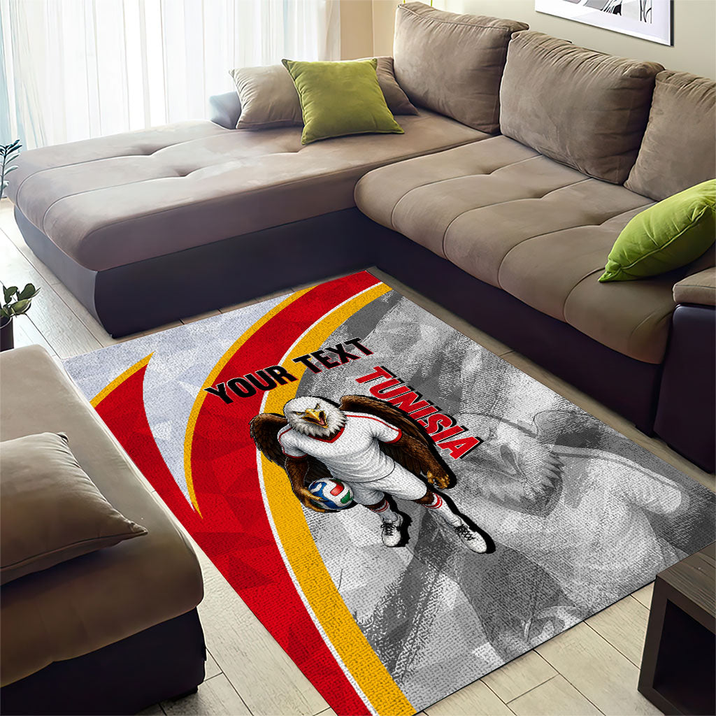 Personalized Tunisia Soccer Carthage Eagles Mascot Area Rug Red And White Abstract Geometric Football Concept