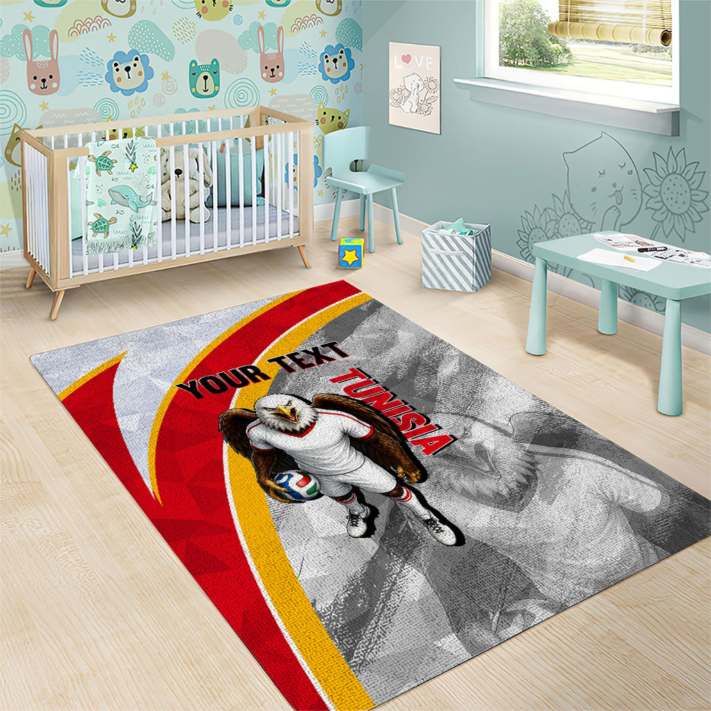 Personalized Tunisia Soccer Carthage Eagles Mascot Area Rug Red And White Abstract Geometric Football Concept