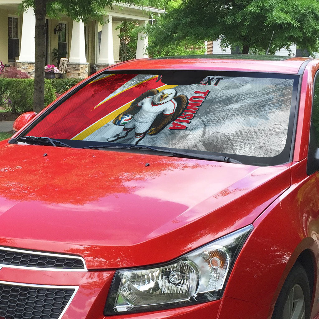 Personalized Tunisia Soccer Carthage Eagles Mascot Auto Sun Shade Red And White Abstract Geometric Football Concept