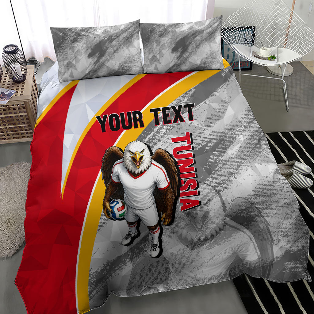Personalized Tunisia Soccer Carthage Eagles Mascot Bedding Set Red And White Abstract Geometric Football Concept