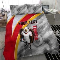 Personalized Tunisia Soccer Carthage Eagles Mascot Bedding Set Red And White Abstract Geometric Football Concept