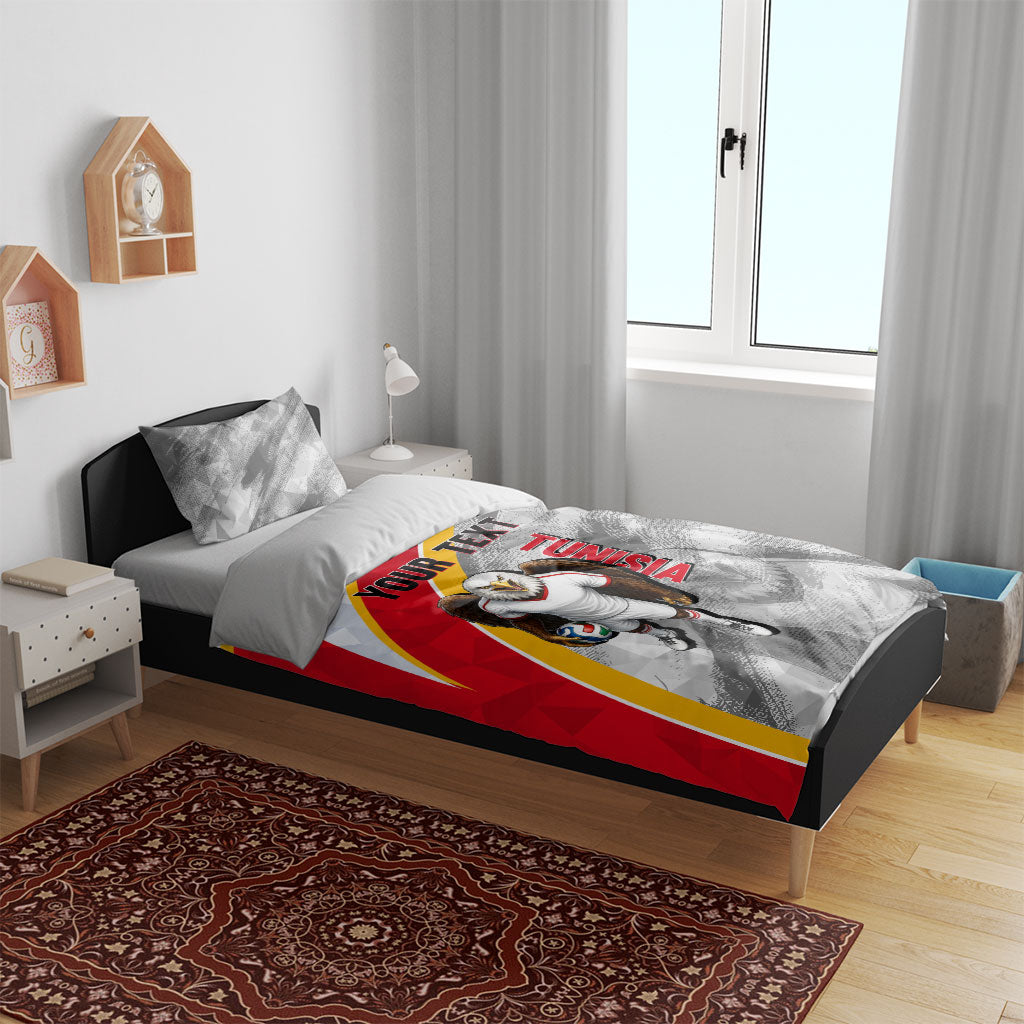 Personalized Tunisia Soccer Carthage Eagles Mascot Bedding Set Red And White Abstract Geometric Football Concept