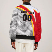 Personalized Tunisia Soccer Carthage Eagles Mascot Bomber Jacket Red And White Abstract Geometric Football Concept