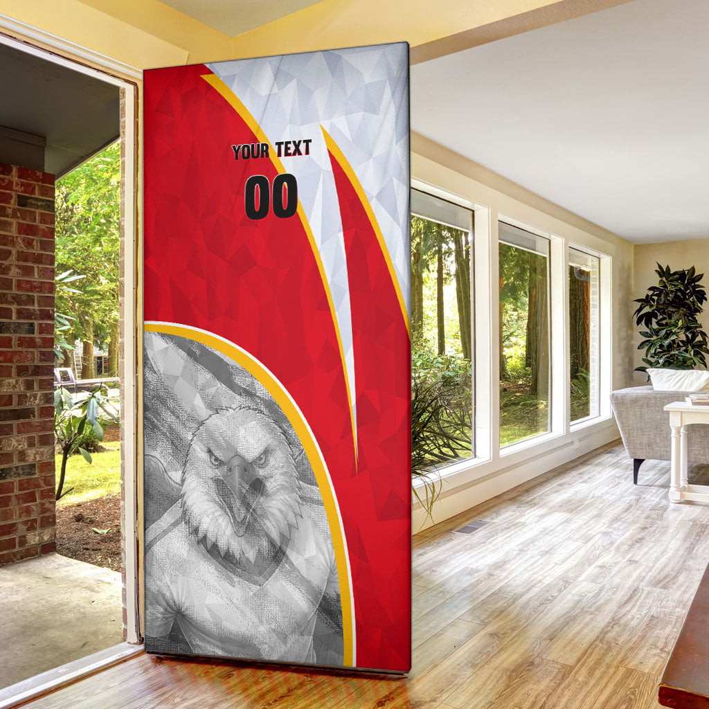 Personalized Tunisia Soccer Carthage Eagles Mascot Door Cover Red And White Abstract Geometric Football Concept