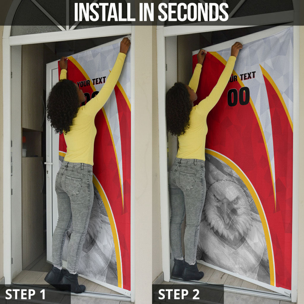 Personalized Tunisia Soccer Carthage Eagles Mascot Door Cover Red And White Abstract Geometric Football Concept