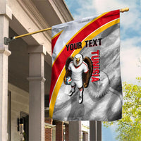 Personalized Tunisia Soccer Carthage Eagles Mascot Garden Flag Red And White Abstract Geometric Football Concept