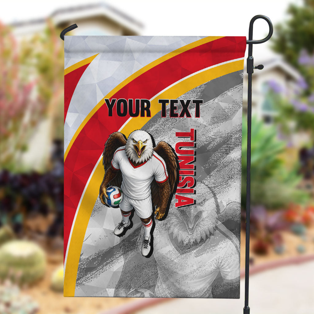 Personalized Tunisia Soccer Carthage Eagles Mascot Garden Flag Red And White Abstract Geometric Football Concept