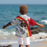 Personalized Tunisia Soccer Carthage Eagles Mascot Kid Hawaiian Shirt Red And White Abstract Geometric Football Concept
