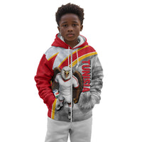 Personalized Tunisia Soccer Carthage Eagles Mascot Kid Hoodie Red And White Abstract Geometric Football Concept