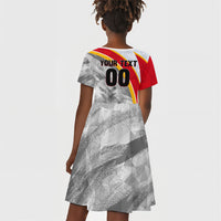 Personalized Tunisia Soccer Carthage Eagles Mascot Kid Short Sleeve Dress Red And White Abstract Geometric Football Concept
