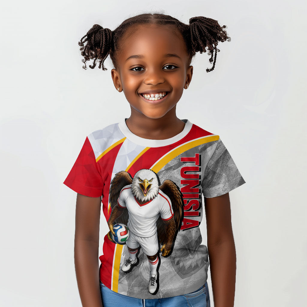 Personalized Tunisia Soccer Carthage Eagles Mascot Kid T shirt Red And White Abstract Geometric Football Concept
