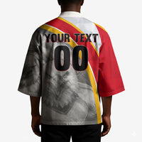 Personalized Tunisia Soccer Carthage Eagles Mascot Kimono Red And White Abstract Geometric Football Concept