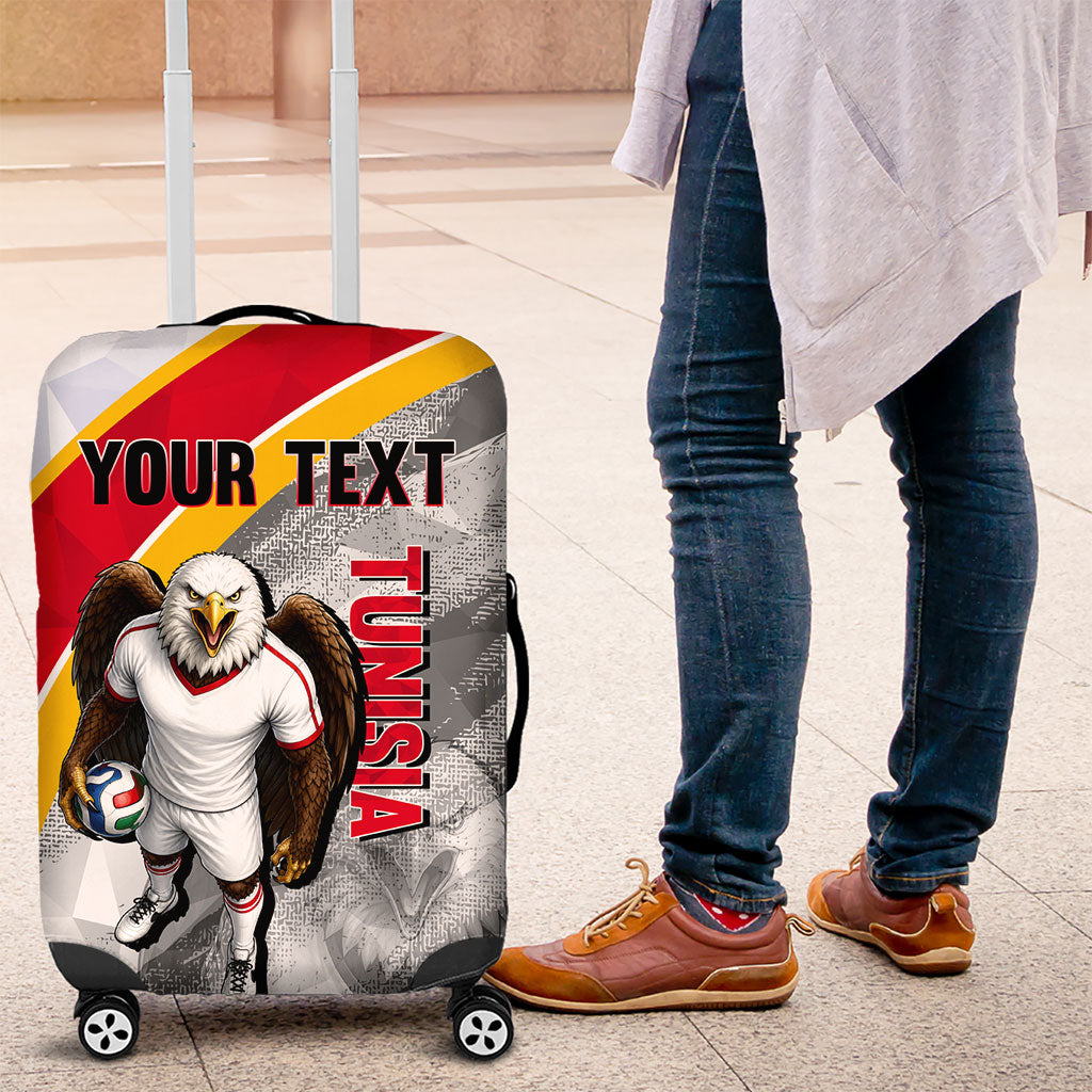 Personalized Tunisia Soccer Carthage Eagles Mascot Luggage Cover Red And White Abstract Geometric Football Concept