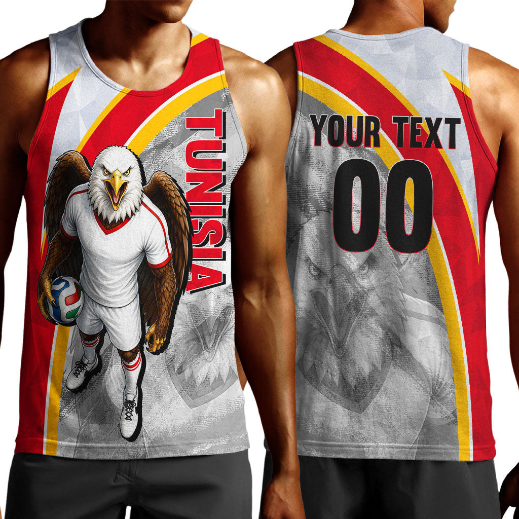 Personalized Tunisia Soccer Carthage Eagles Mascot Men Tank Top Red And White Abstract Geometric Football Concept