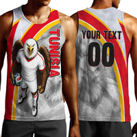 Personalized Tunisia Soccer Carthage Eagles Mascot Men Tank Top Red And White Abstract Geometric Football Concept
