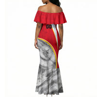 Personalized Tunisia Soccer Carthage Eagles Mascot Mermaid Dress Red And White Abstract Geometric Football Concept