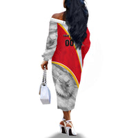 Personalized Tunisia Soccer Carthage Eagles Mascot Off The Shoulder Long Sleeve Dress Red And White Abstract Geometric Football Concept
