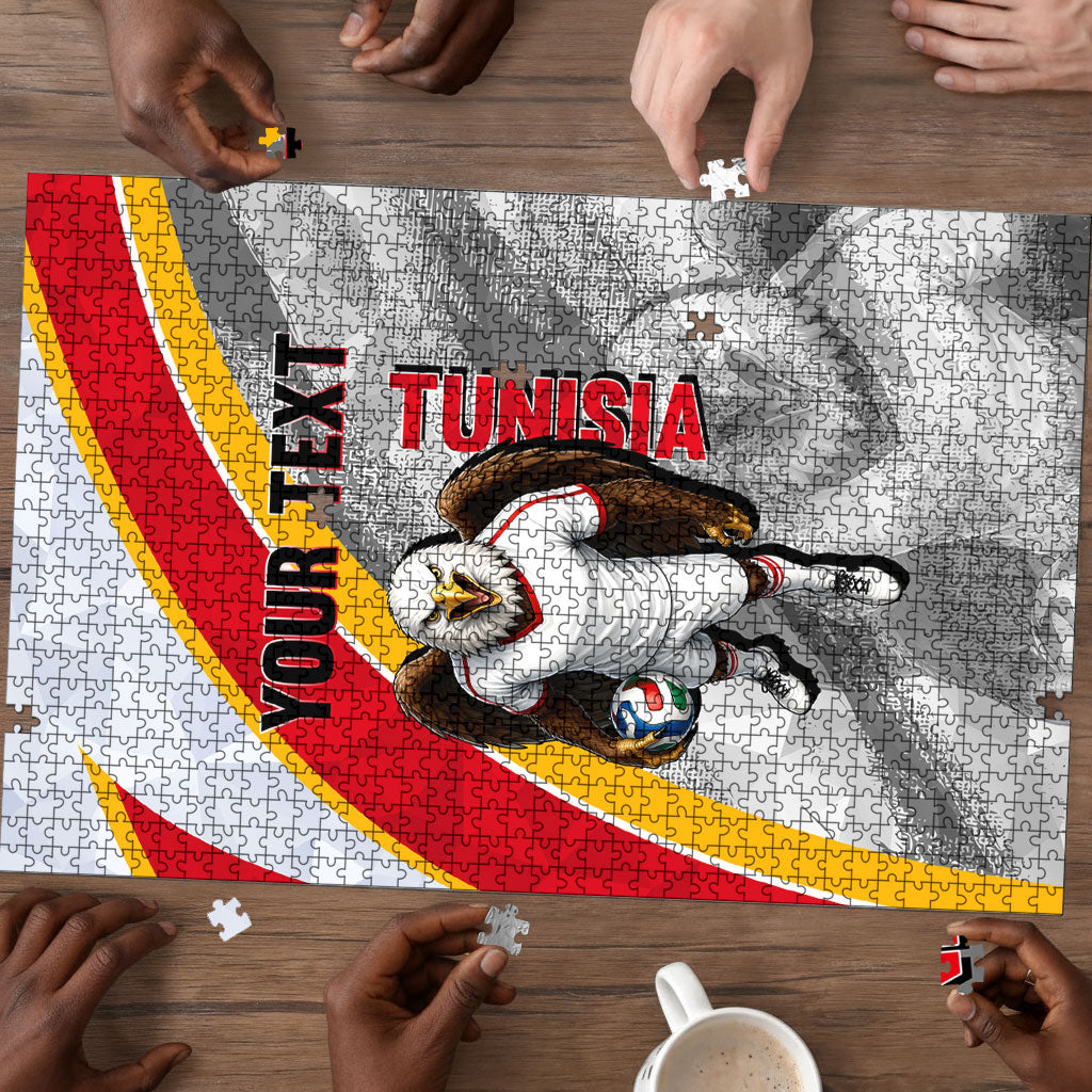 Personalized Tunisia Soccer Carthage Eagles Mascot Puzzle Red And White Abstract Geometric Football Concept